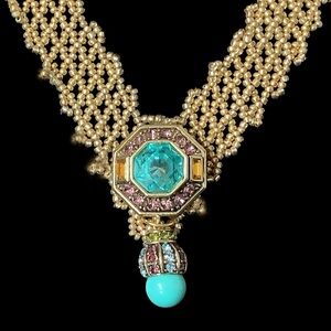 Statement piece! Gold and Turquoise Art Deco Necklace